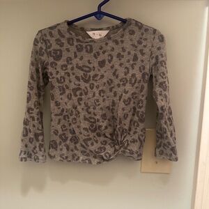 R&R Gray Leopard Print Long Sleeve Top